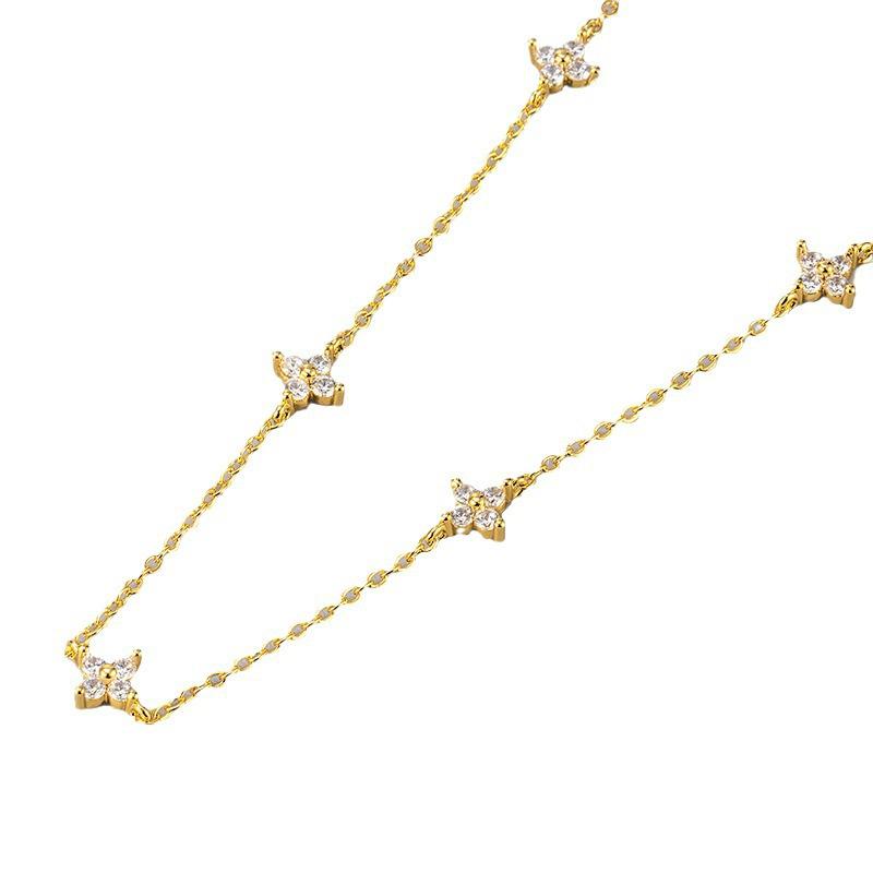 Elegant Zircon Flower Necklace - French Pastoral Style