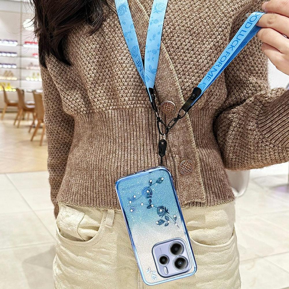 For Xiaomi Redmi Note 14 4G (163.25mm) Case Flower Pattern TPU Gradient Phone Cover with Lanyards