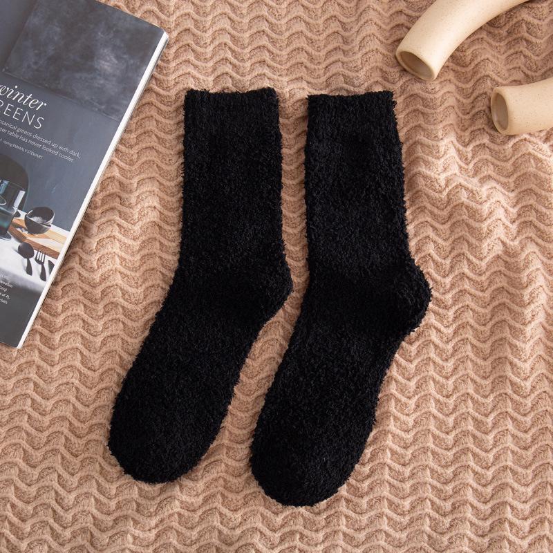 5/10 Pairs Solid Colour Men's Mid Calf Socks Autumn Winter Thickened Warm Floor Socks Home Use Non Shedding Coral Fleece Socks Comfortable