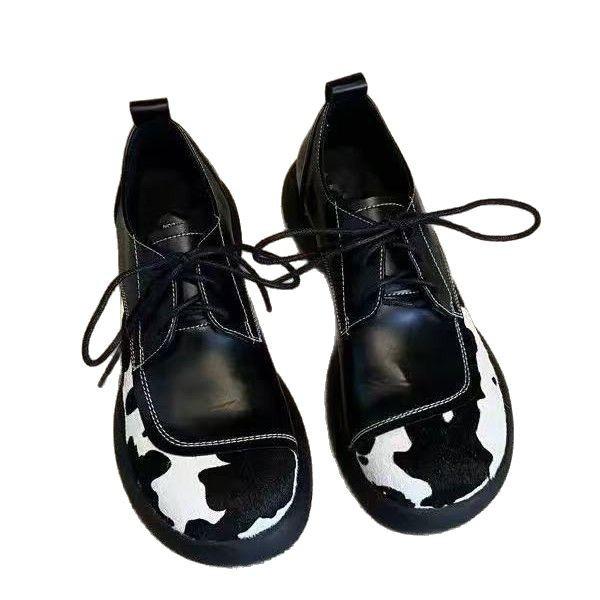 

Spot leather horsehair platform small leather shoes female British style cow color matching muffin big head single shoes retro series 40