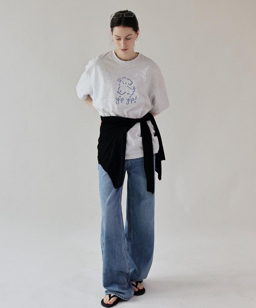 Keullaepeu Puppy Round Short Sleeve T-Shirt_White Melange