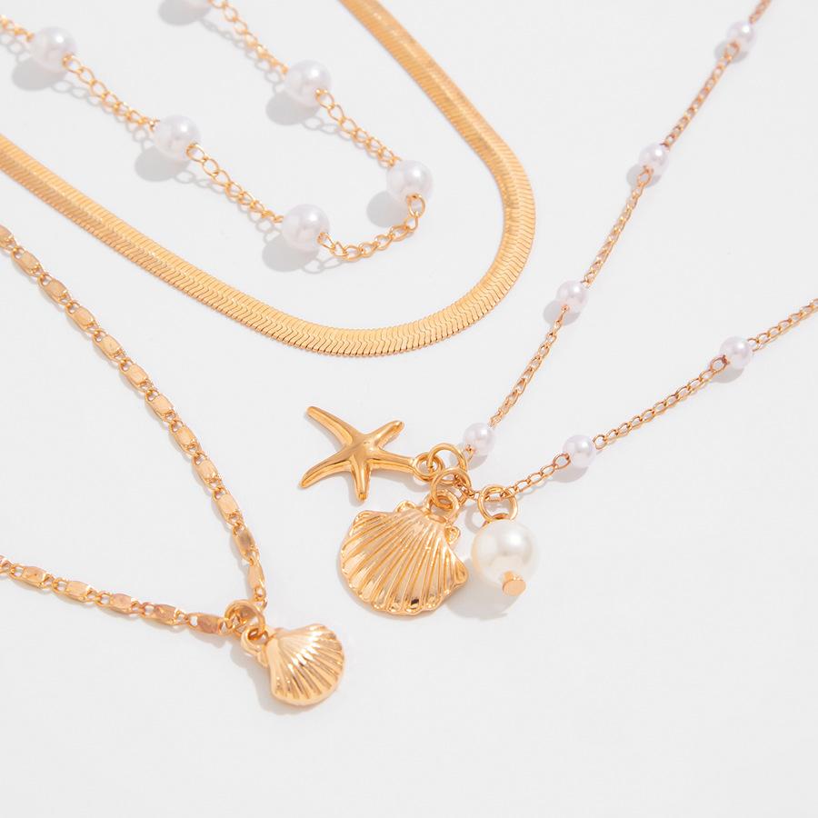 Pearl Starfish Shell Pendant Multi-layer Necklace Temperament Collarbone Chain Personality High-end Niche Jewelry