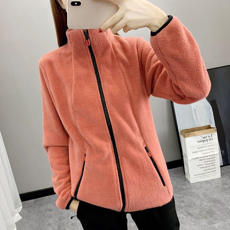 Зимняя флисовая куртка для походов, женская утолщенная флисовая толстовка для скалолазания, бега, спортивная куртка с воротником-стойкой и двойной боковой молнией L красный