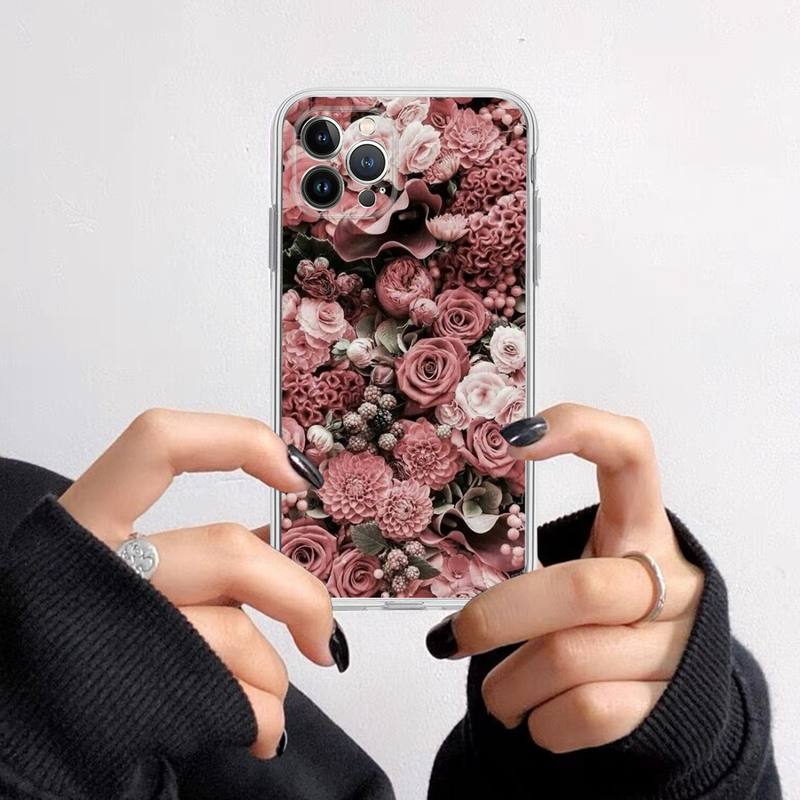 Elegant Pink Purple Peony Flower On the Vase Phone Case For iPhone 14 13 12 11 XS X XR SE 2020 6 7 8 Plus Mini Transparent Shell