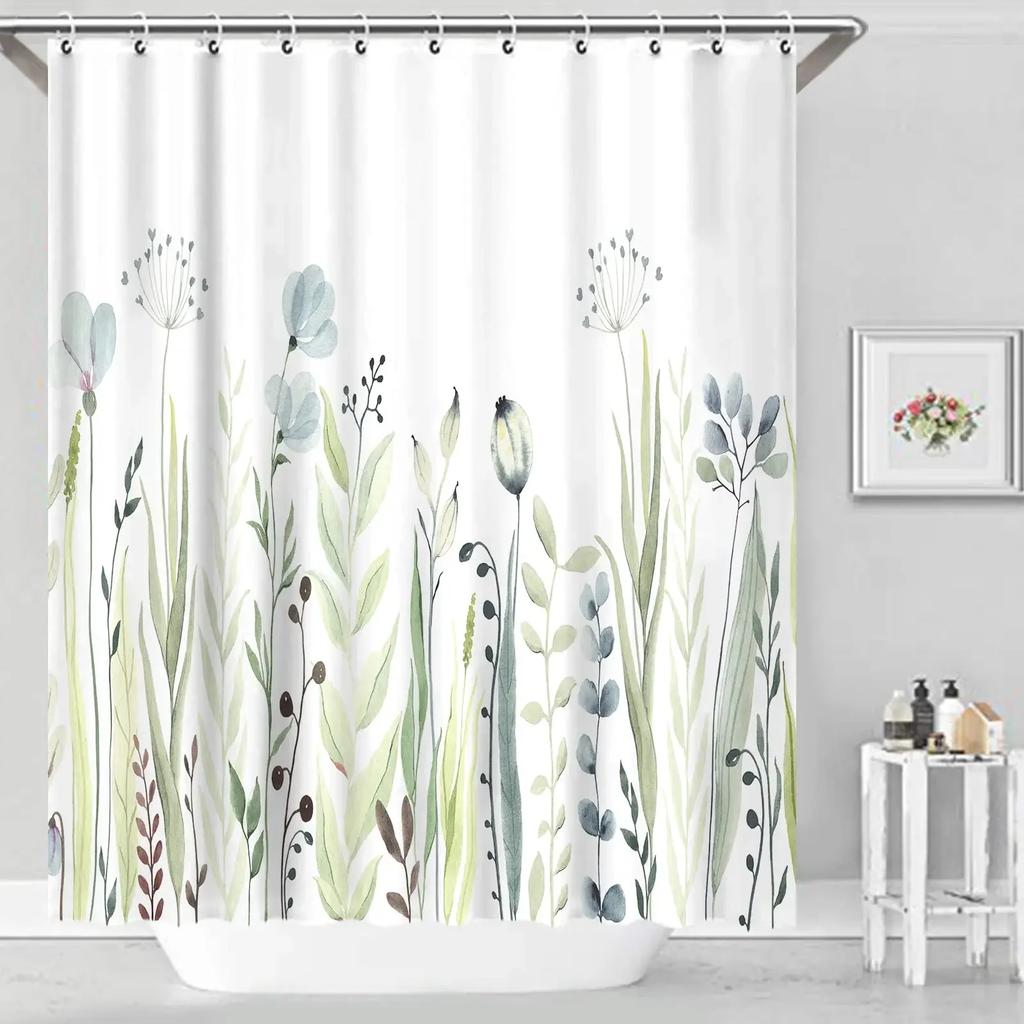 Blue Floral Shower Curtain Watercolor Flower Bath Curtain Poester Fabric Waterplyroof Bathroom Curtains With Hooks Bath Screen
