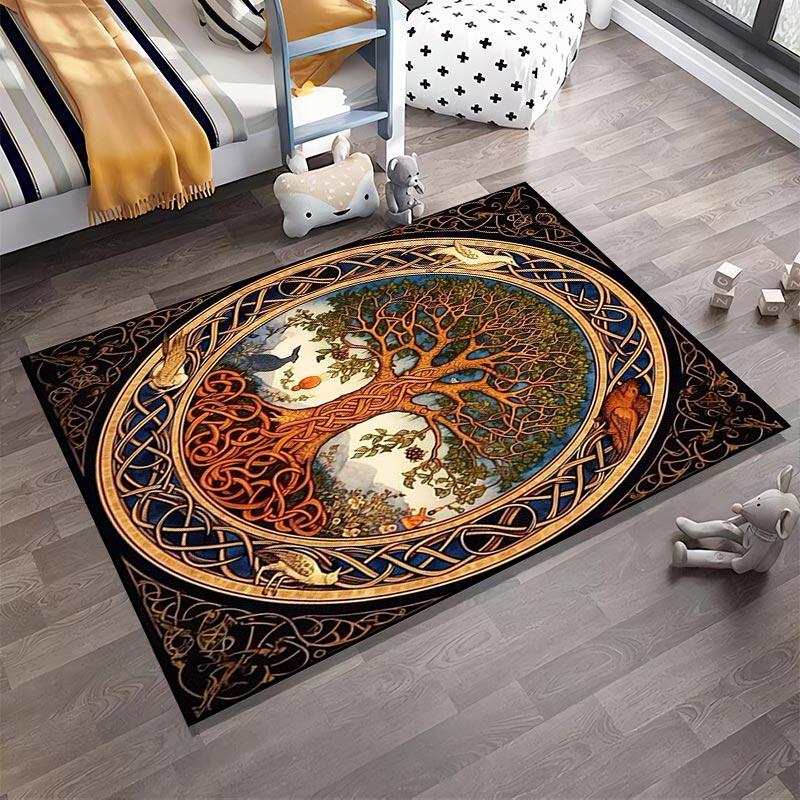 "Tree of Life Pattern Carpet with Celtic Art and Animal Motifs" Suitable for use as an anti-slip for living room bedroom sofas