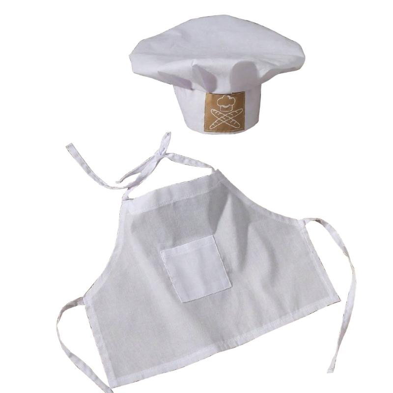 2Pcs/set Newborns Baby Cook Costume Set Photography Props Lovely Cooking Hat and Matching Apron for Photoshoots