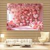 2D Flat Background 1 Piece of Pink Rose Wall Background Featuring Dense Blooming Roses and Heart-shaped Decorations