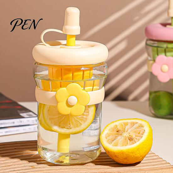 Glass Infuser Bottle for Green Tea Lovers Straw Cup, with Detachable Filter, Macaron Color Flower Cute Floral Women Decor, Portable Heat Resistant