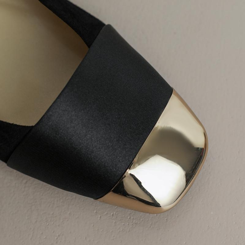 Fashion Women's New Spring and Autumn Metal Square Toe Genuine Leather Sheepskin Silk Low Heel Plus Size Comfortable and Soft Loafers