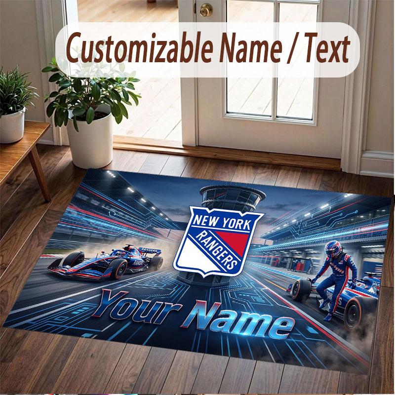Custom Rug New York Rangers Pattern Print Name Text Soft Non‑Slip Floor Carpet for Home Indoor Decoration