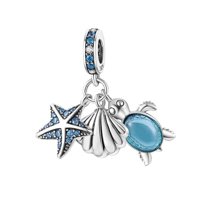 Blue Zircon Series Charms Copper Snowflake Flower Owl Dolphin Castle Winter Beads Fit Bracelet Diy Charm Jewelry Making Gift