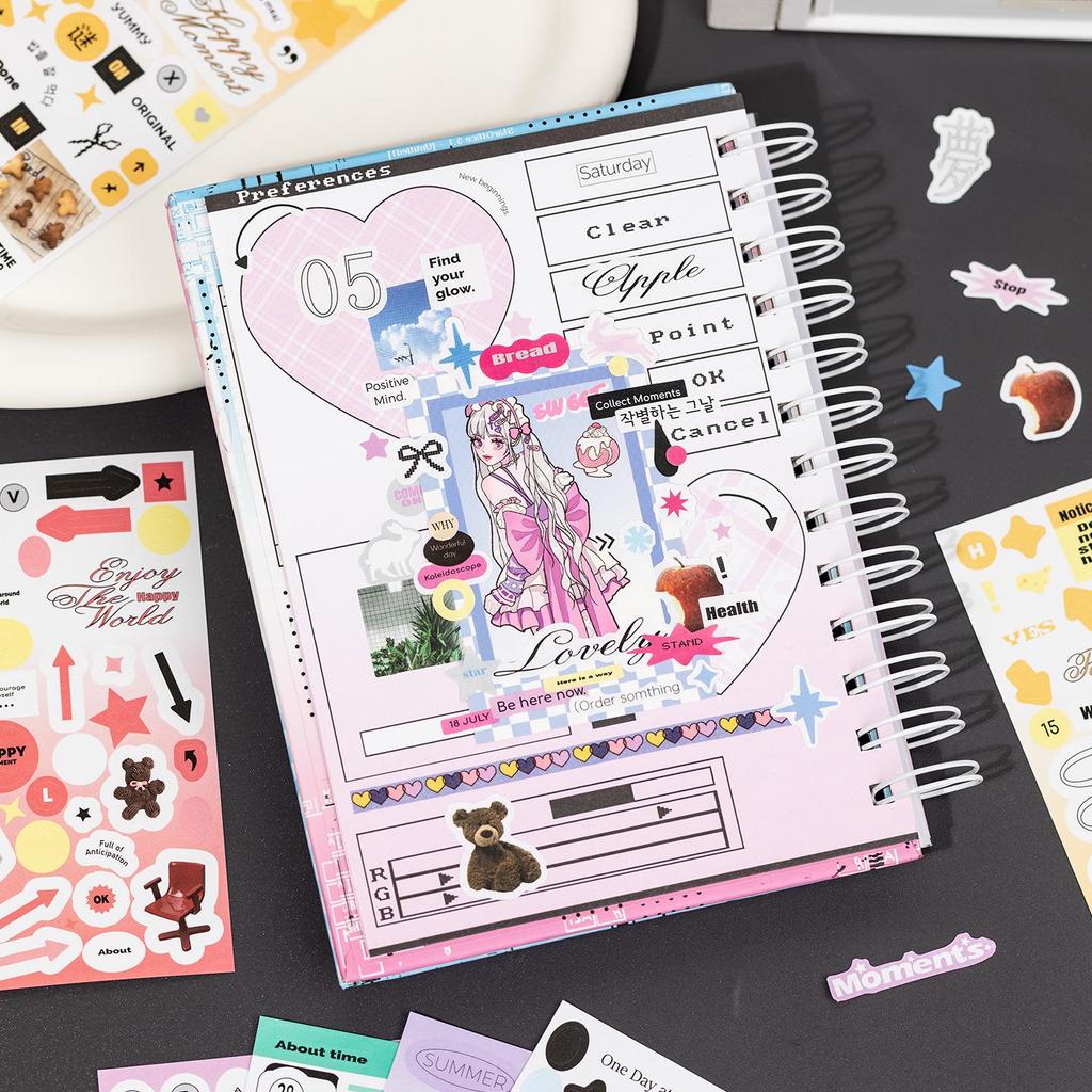 Yuxian Deco Korean-Style Sticker Book: Minimalist English Journal & Phone Decoration