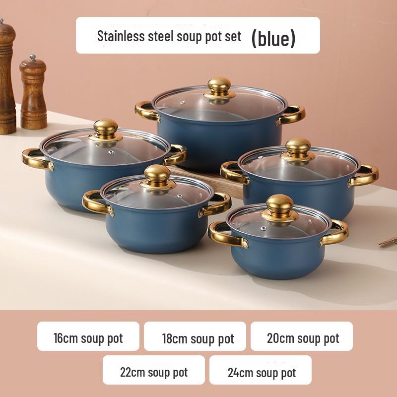 

10-Piece Stainless Steel Cookware Set with Tube Handles: Includes Milk Pot, Soup Pot, and Gift Pot.