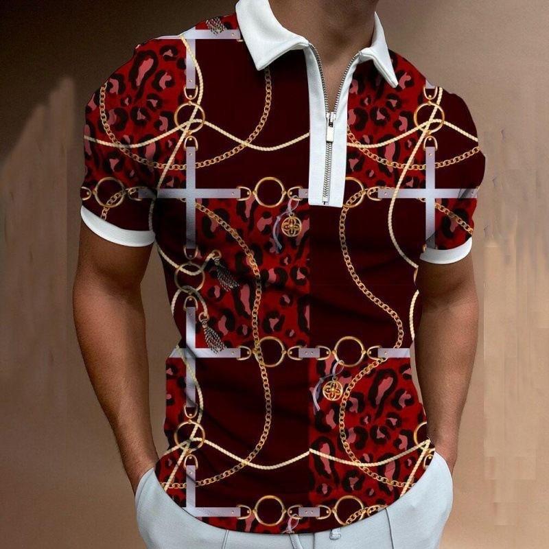 Pánská polokošile na zip s 3D potiskem, business casual košile s krátkým rukávem