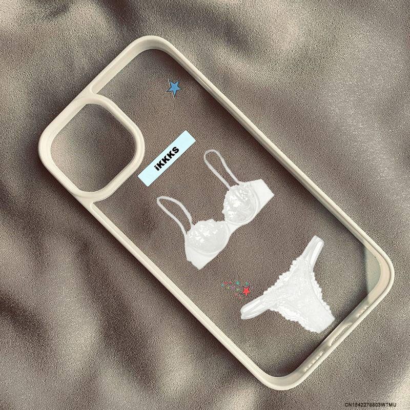 Fashion Sexy Black Lace Bra Pattern Phone Case For iPhone 16 17 Pro 15 14 13 12 11 XR XS Max 7 8Plus Underwear Clear Hard Cover