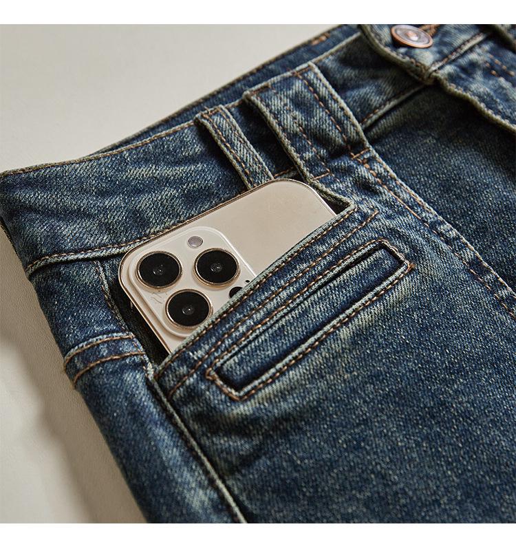 Women's Retro High-Waisted A-Line Denim Skirt - Mid-Length, Slit, Hip-Hugging for Petite Girls - Spring/Autumn Style