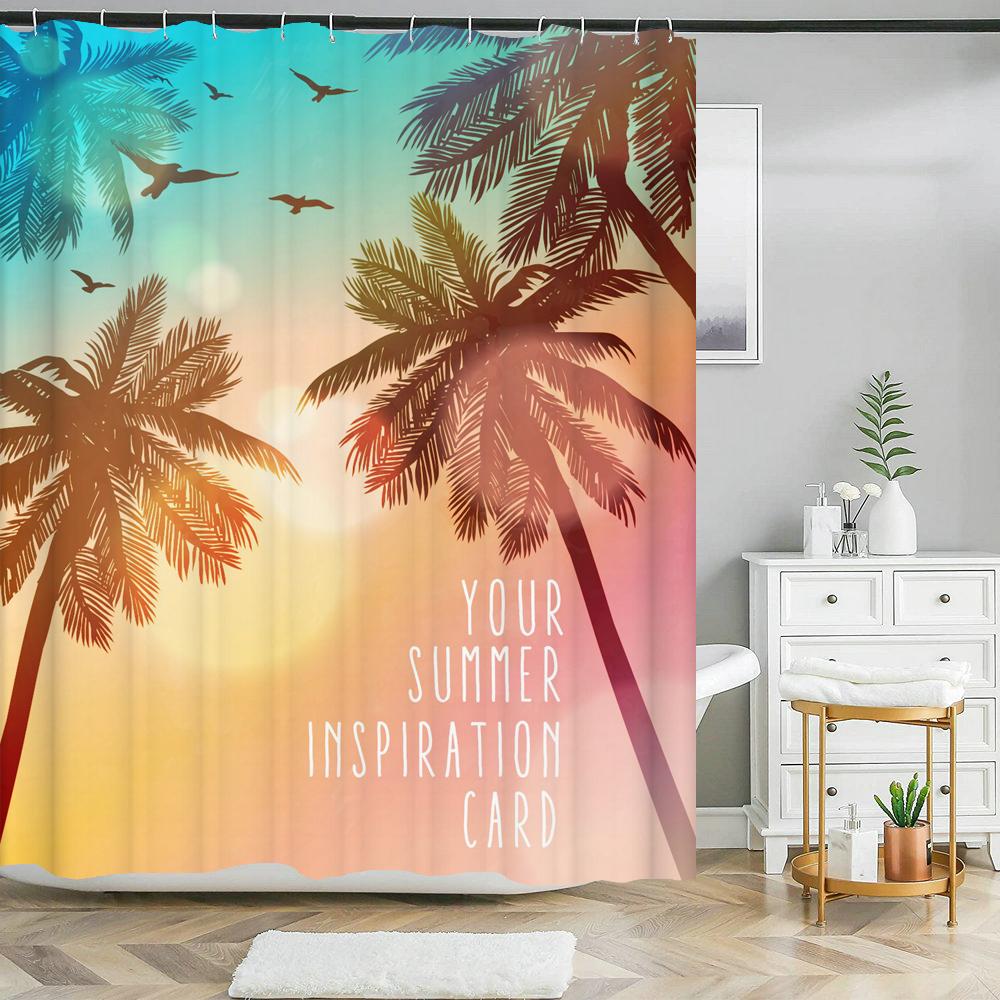 

Summer Seaside Coconut Tree Waterproof Fabric Shower Curtain Bathroom Decoration Curtain Home Hawaiian Style Shower Curtain W60H190(CM)-1 Pcs