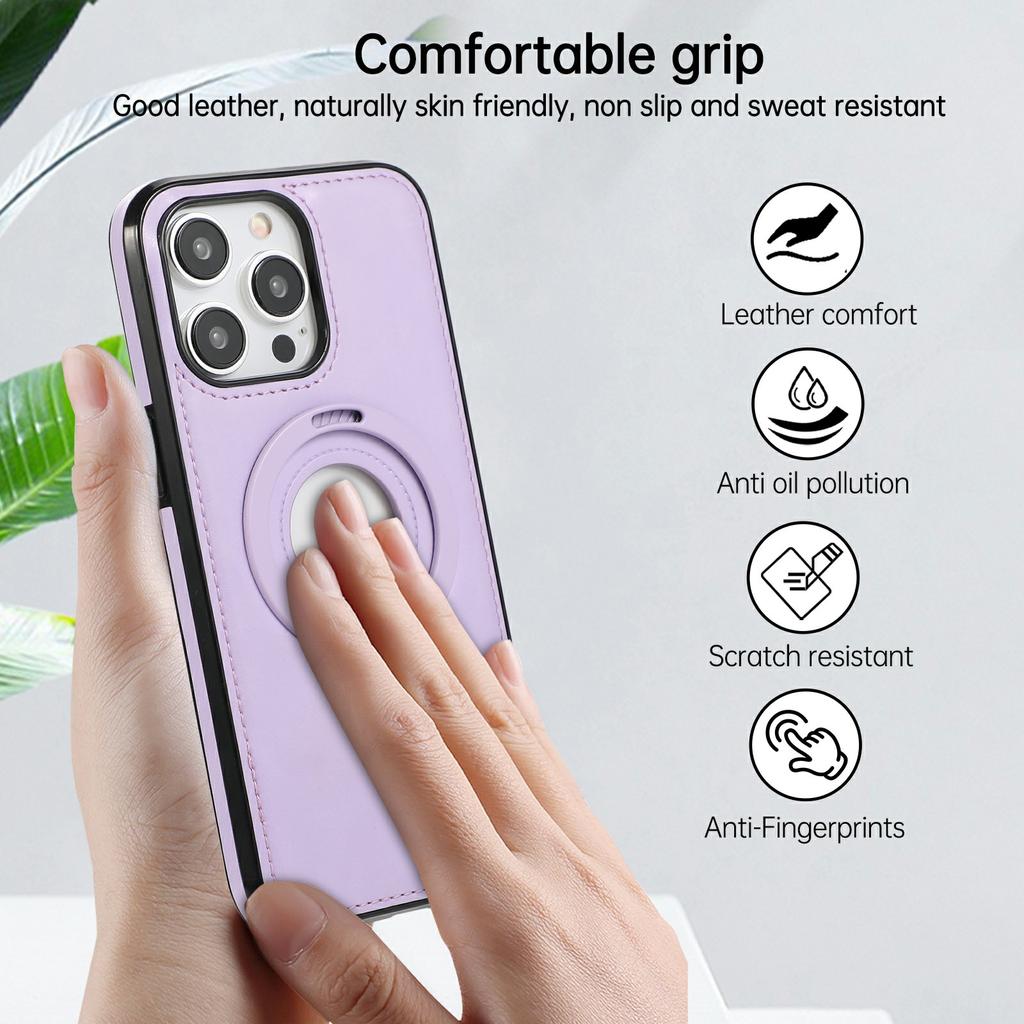 For iPhone 13 Pro Max Case Magnetic Kickstand PU Leather Coated PC + TPU Phone Cover
