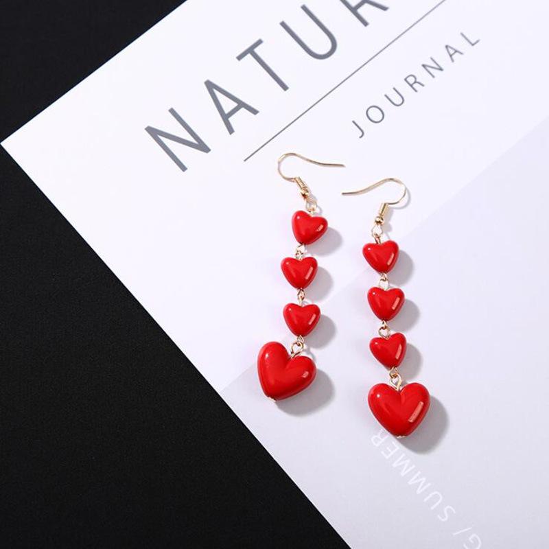 Trendy Long Heart Dangle Earrings for Women Red White Acrylic Hearts Shape Beads Drop Earrings Wedding Party Elegant Jewelry