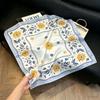 71Cm New Chinese Simulation Silk Square Scarf Soft and Skin-friendly Ink Flower Rhyme Printing Silk Scarf Neck Sunscreen Small Scarf