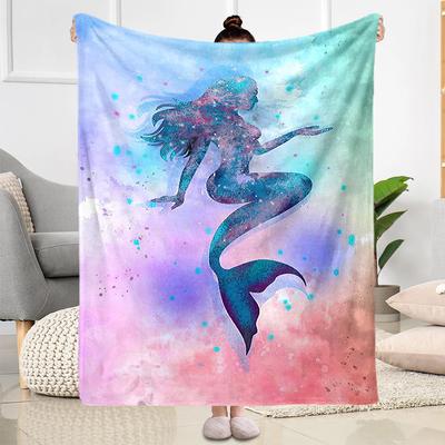 Mermaid Watercolor Fantasy Art Blankets Are Suitable for Living Rooms, Bedrooms, Camping, and Other Places, Making Them an Ideal Choice for Gifts.