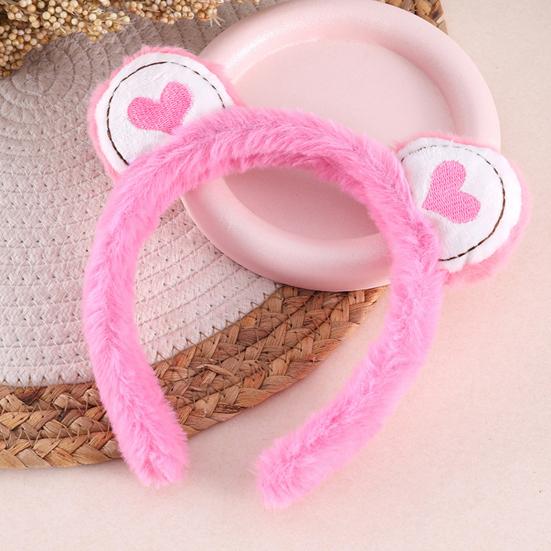 Hair Hoop Toothed Anti-Slip Plush Headband with Bear Ears Decor Fluffy Elastic Face Washing Makeup Hairband
