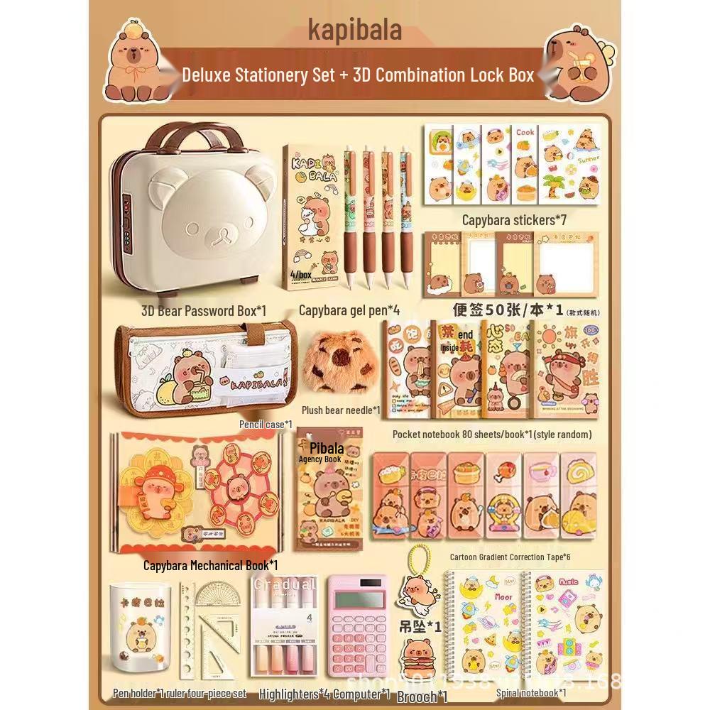 Capybara School Stationery Gift Box: Cute Pencil Case & Supplies Set for Students