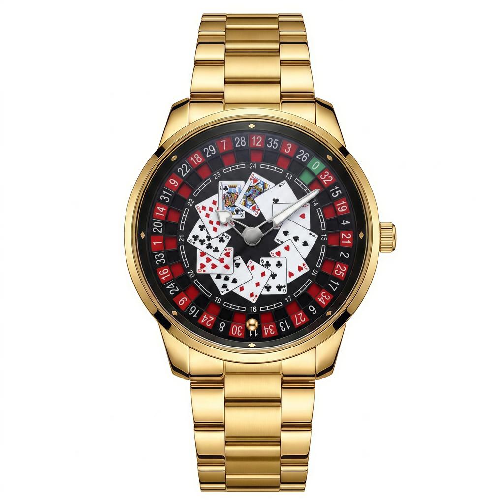 Poker Series Men's Watch Lucky Turn Steel Band Fashion Waterproof Quartz Wristwatch