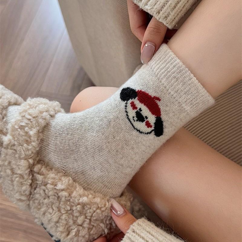 Socks Girls Cute Puppy Wool Socks Stacked Socks Girls Cartoon Thickened Warm Medium Socks Socks