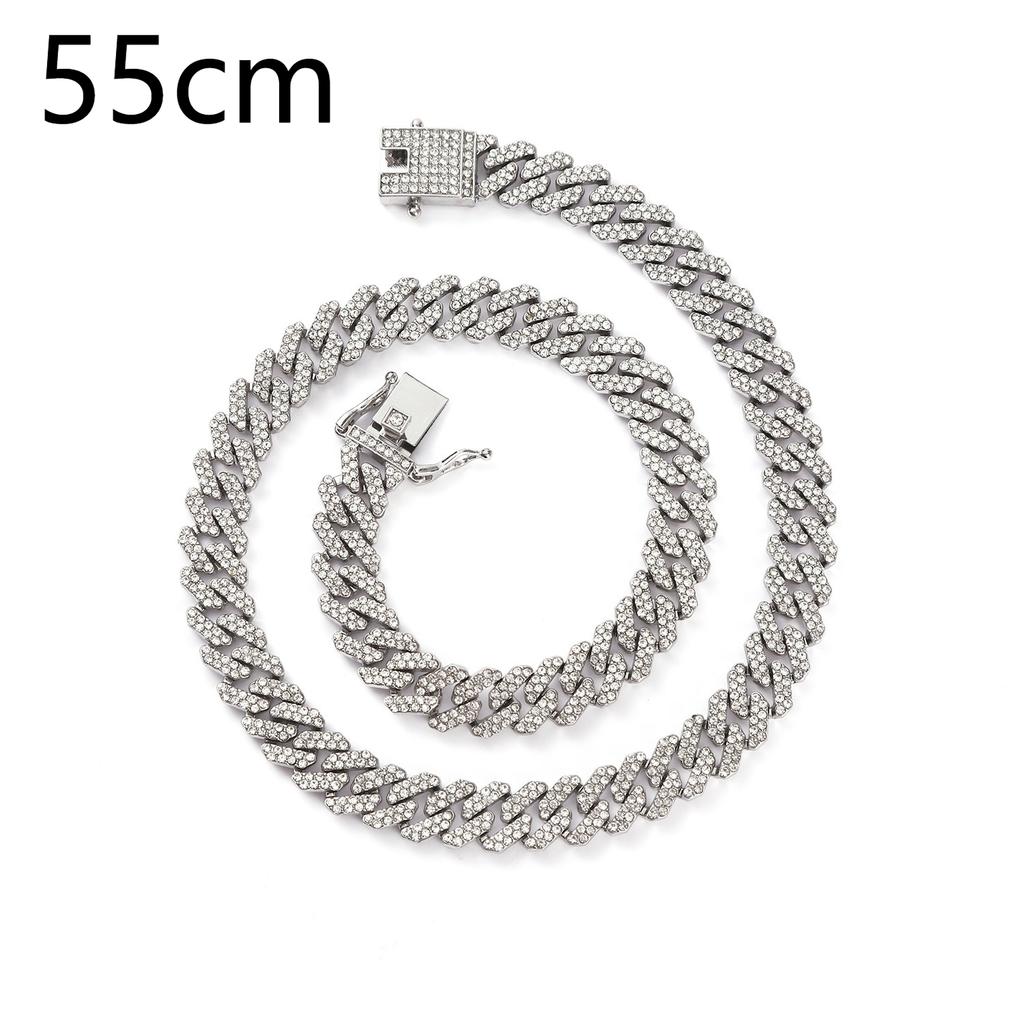 Cuban Chain, 12mm, Diamond Shaped, Men's and Women's Necklace, Rhinestone, Button, Sweater Chain, Light Luxury and High-end Feel, Hip-hop Style