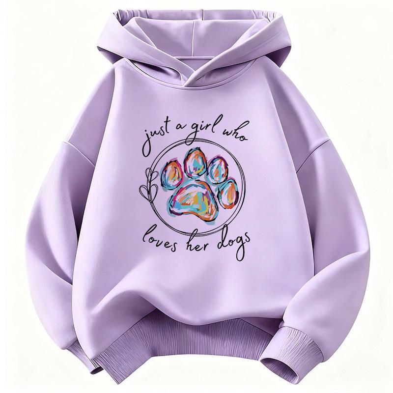 Just A Girl Who Love Her Dog with Paw Design Hoodie Children's Sweatshirt Hoody Casual Hoodies for Boys Girls Clothes