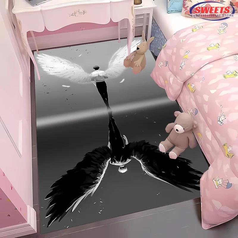 3D-tryckt matta med änglavingar, val för vardagsrum, sovrum, kontorsområde, barnrum, slitstark, halkfri, maskintvättbar matta