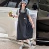 Girls' Korean Sweet Summer Two-Piece Set: Stylish Short-Sleeved Top & Trendy Loose Suspender Skirt