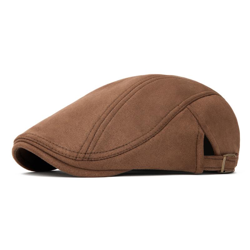 Deerskin Velvet Solid Color Beret, Autumn and Winter Men's and Women's Warm Forward Hat, British Vintage Newsboy Hat, Casual Baseball Cap