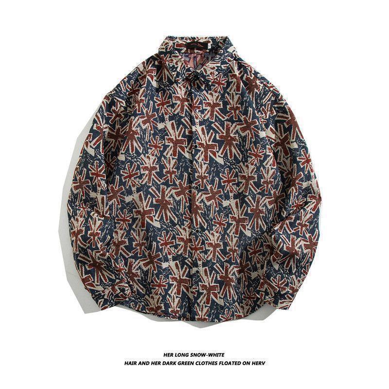 Cămașă bărbătească cu mânecă lungă, stil retro cubanez vintage - stil etnic japonez pentru toamnă și iarnă