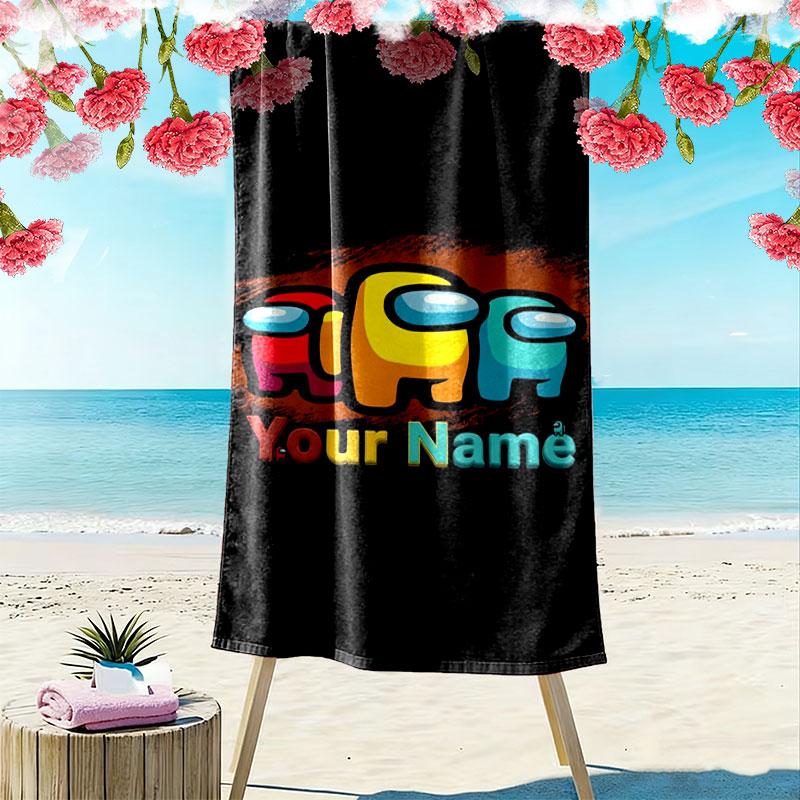 Among Us Custom Name Print Beach Towel, Large Soft Quick Dry Towel for Beach Camping Swimming