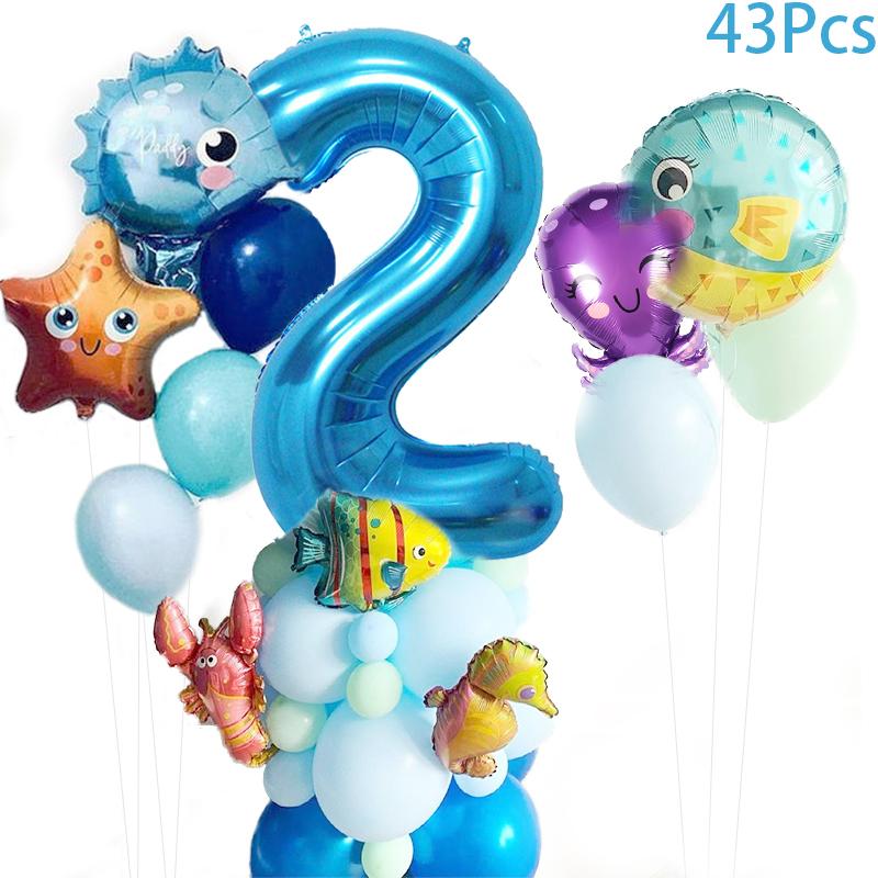 1-9 ani sub mare Balon cu animale de mare Decor de petrecere cu sirenă Baloane cu stele de mare Happy 1 2 3 ani Decor pentru ziua de naștere Lumea oceanului Baby Shower