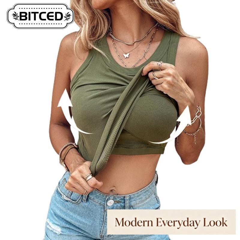 BITCED Women's Fashion Casual Solid Color Print Sleeveless O-Neck Blouses & Shirts