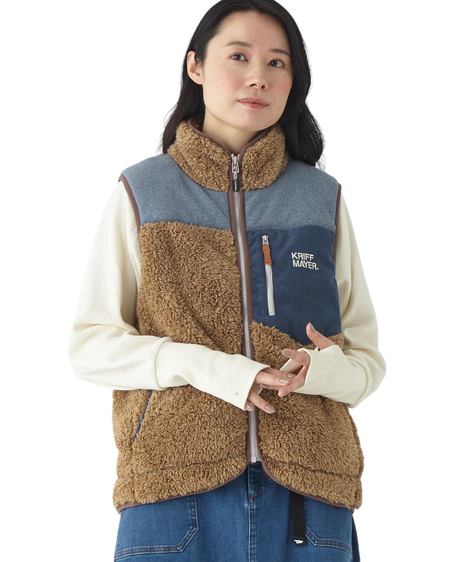 

Shaggy Boa Vest for Beige [CLIFFEMAYER] Women, Medium, бежевий