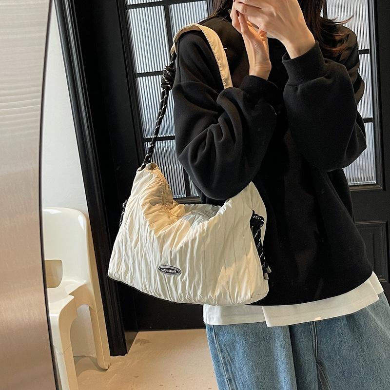 Pleated Bag Women's Large Capacity Tote Bag 2025 Autumn New Fashion Casual Lazy Style Crossbody Bag Relaxation