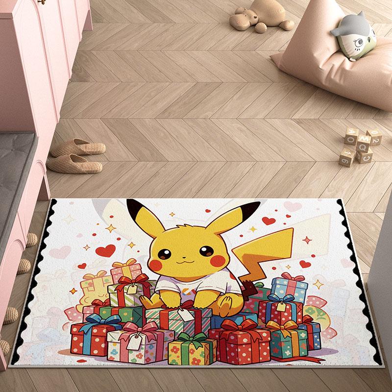 Area Rug, Faux Cashmere, Pikachu 3D Print, Soft Water Absorbent, Cute Strawberry Cartoon Bedroom Floor Carpet