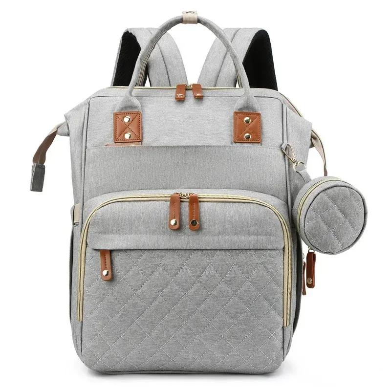 Mummy Backpack With Foldable Crib Soft Mattress Multifunctional Mommy Bags Baby Bottle Insulation Storage Bags Diaper Organizer