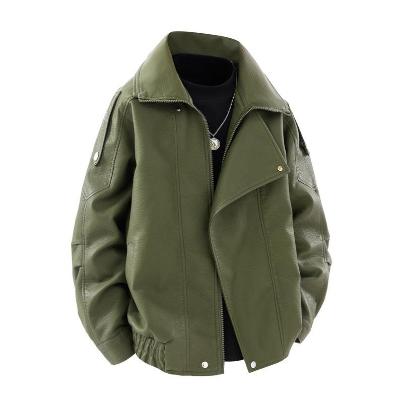 Autumn and Winter New Trendy Brand Locomotive Clothes Youth Leather Jacket Jacket Short Lington Leather Collar Loose Jacket