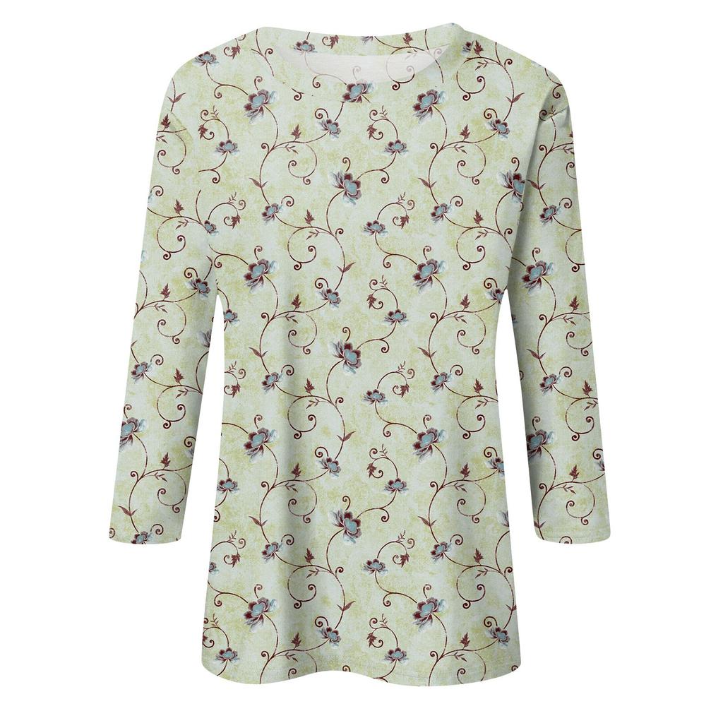 3/4 Sleeve Shirts For Women  Print Graphic Tees Blouses Casual Plus Size Basic Tops Pullover