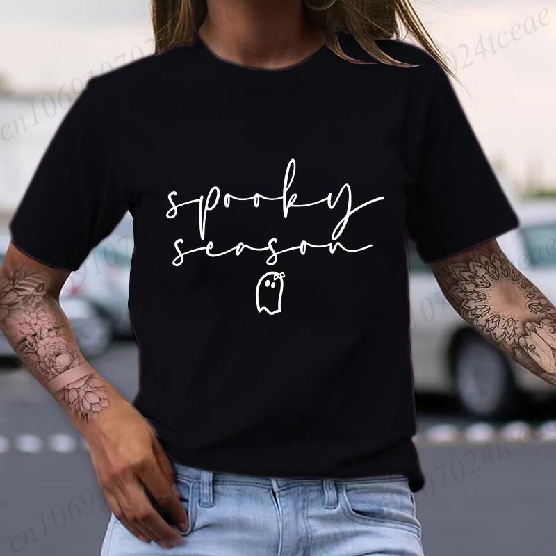 Cute Spooky Season Women's T-Shirts Clothing,Womens Halloween Tops Tees,Cute Fall T-Shirts,Spooky Season Shirt