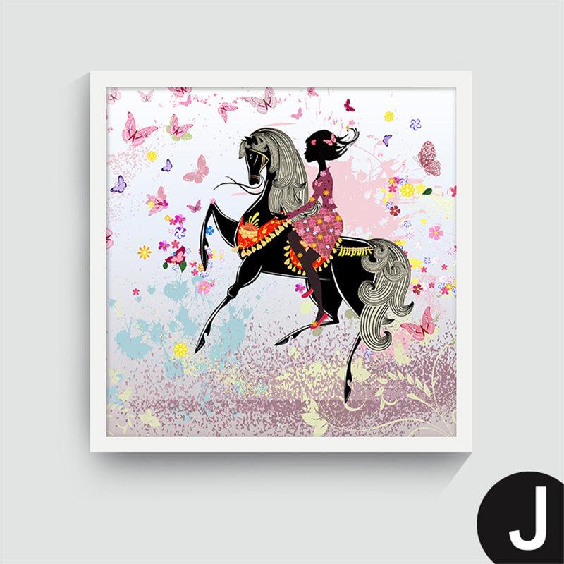 Nordic Canvas Painting Cartoon Square Posters Dancing Riding a Bike Horse Driving a Car Beautiful Girls for Girl's Room