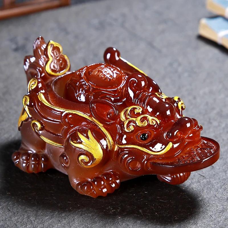 Retro Golden Toad Statue Resin Color Changing Tea Pet Lucky Tea Figurine Ornaments Can Raise Tea Set Decoration Accessories Gift