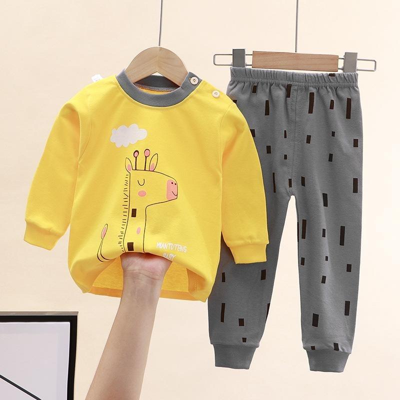 Winter Kids Long Sleeve O Neck T Shirt Pants Set Casual Baggy 2pcs Suit Cotton Cartoon Printes Outfit