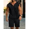 Men's New Summer Casual Hooded Outfit, Comfortable and Fashionable Men's Beach Set, Solid-color Casual Two-piece Set